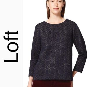 LOFT Quilted Blue & Gold Sweater